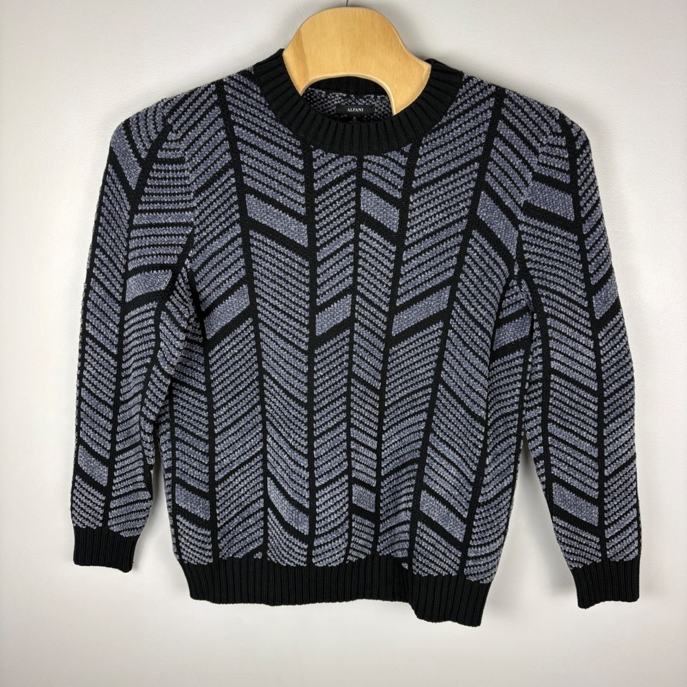 Alfani Black Gray Herringbone Knit Sweater Men's XL
